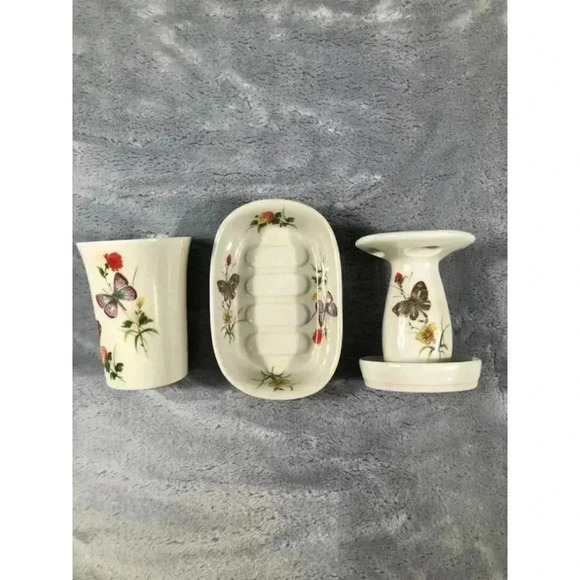 Takahashi "Butterfly" Ceramic-Porcelain Toothbrush & Soap Holder DEW SF Japan - Picture 1 of 2